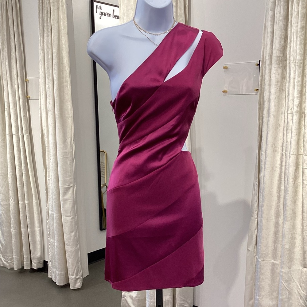 Satin One Shoulder Dress with Side Cutout